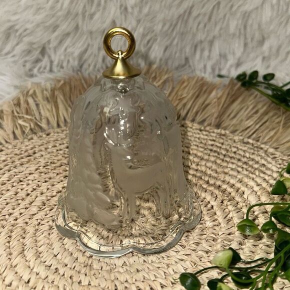Mikasa Holiday Lights Crystal Etched‎ Bell Ornament  Deer Tree Angel Vintage - Picture 1 of 7